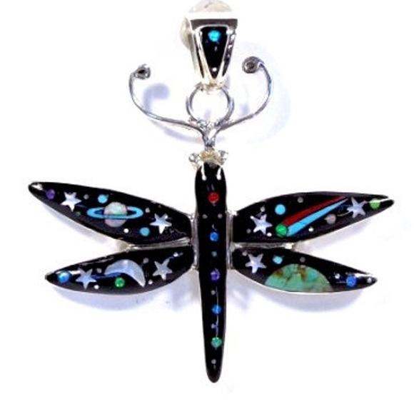 Dragonfly pendant Cosmic space sterling silver 925long shooting star necklace